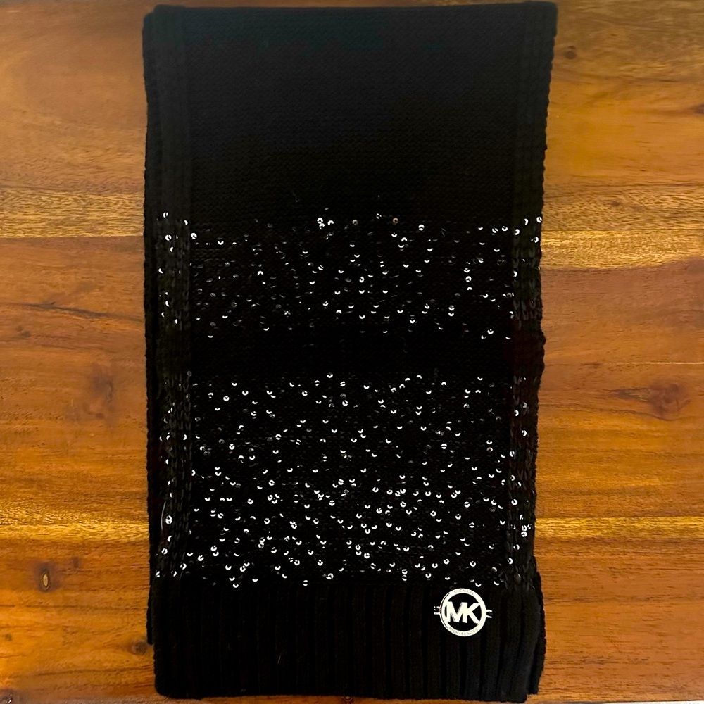 Michael Kors Black Knit Scarf with Sequins Fall/Winter Hat